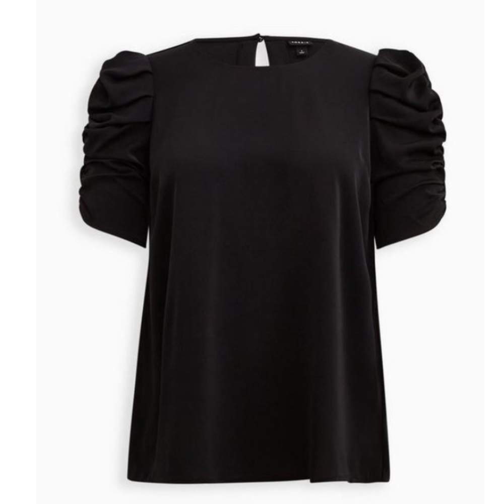 TORRID NWT Studio Crepe De Chine Ruched Sleeve Blouse